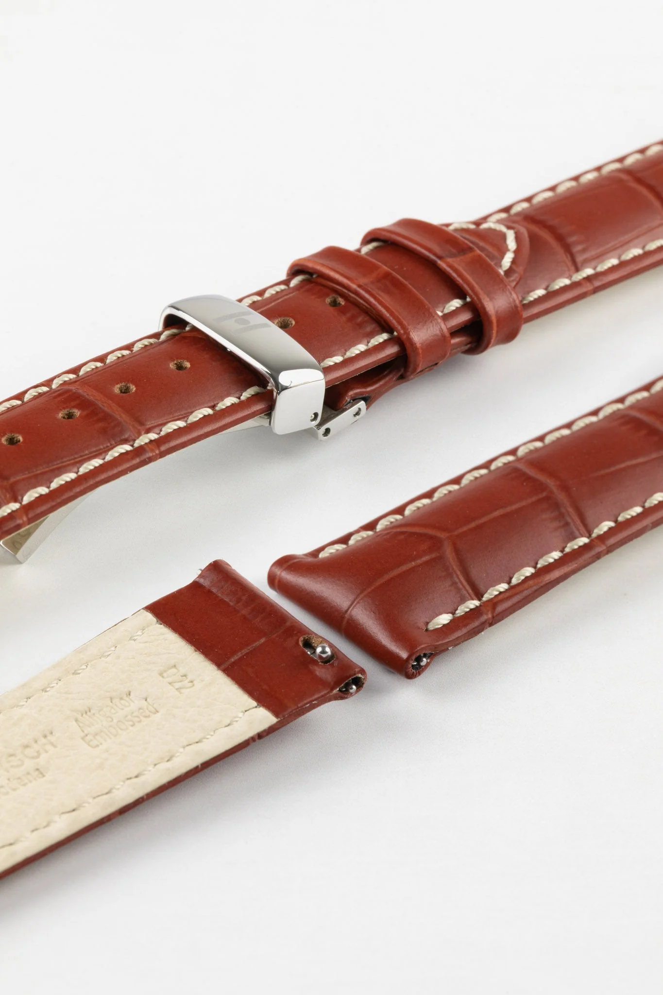 Hirsch MODENA Alligator Embossed Leather Watch Strap in GOLD BROWN - Image 11