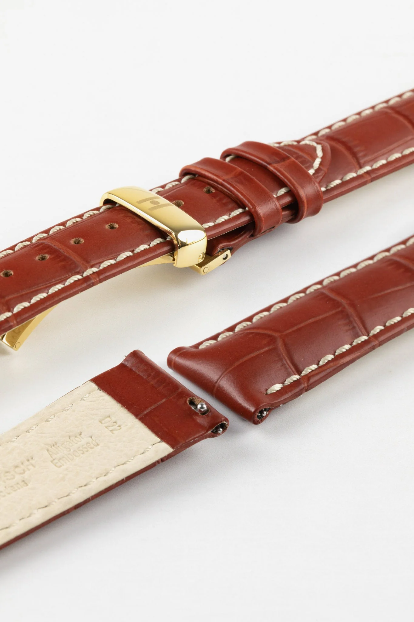 Hirsch MODENA Alligator Embossed Leather Watch Strap in GOLD BROWN - Image 12