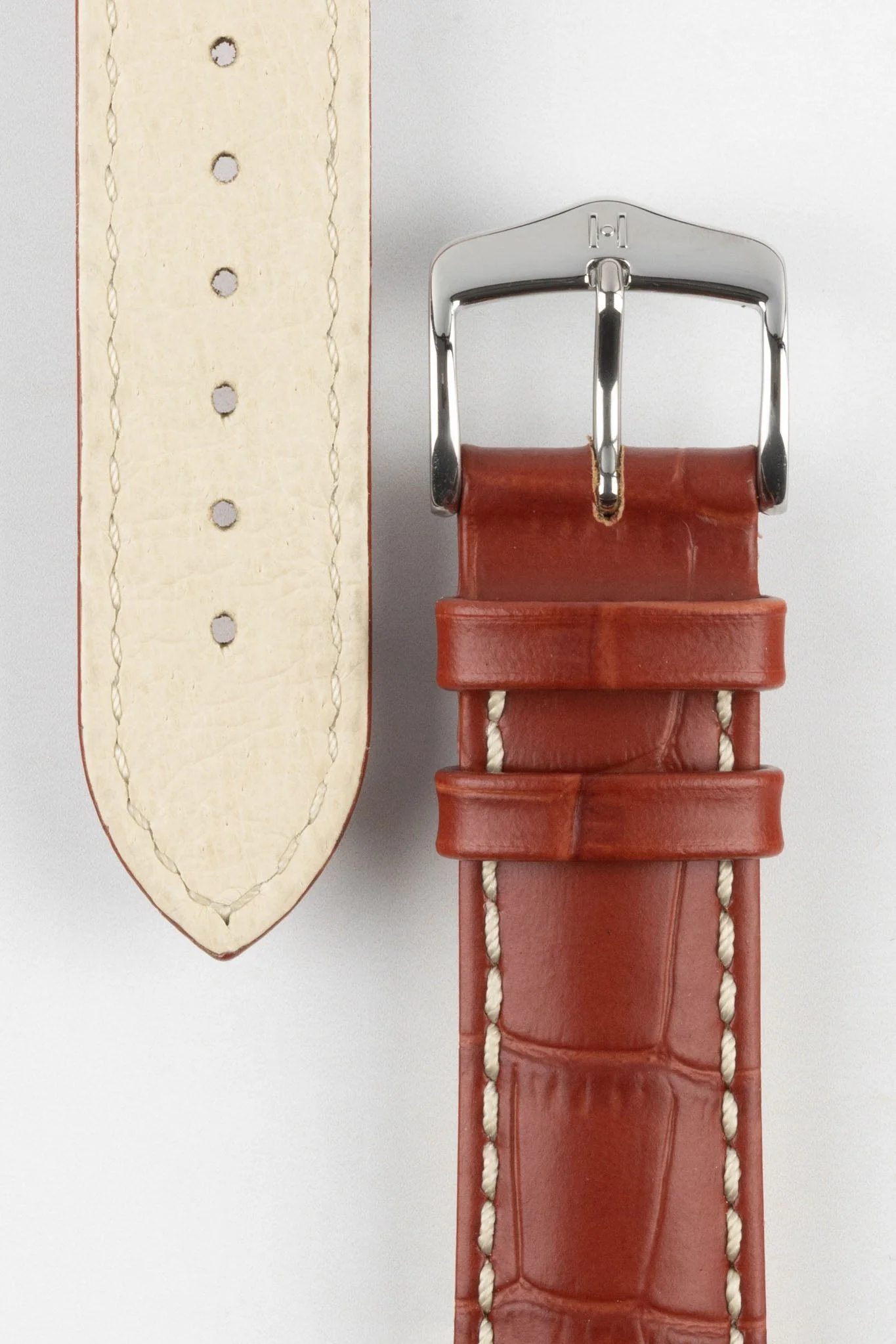 Hirsch MODENA Alligator Embossed Leather Watch Strap in GOLD BROWN - Image 3