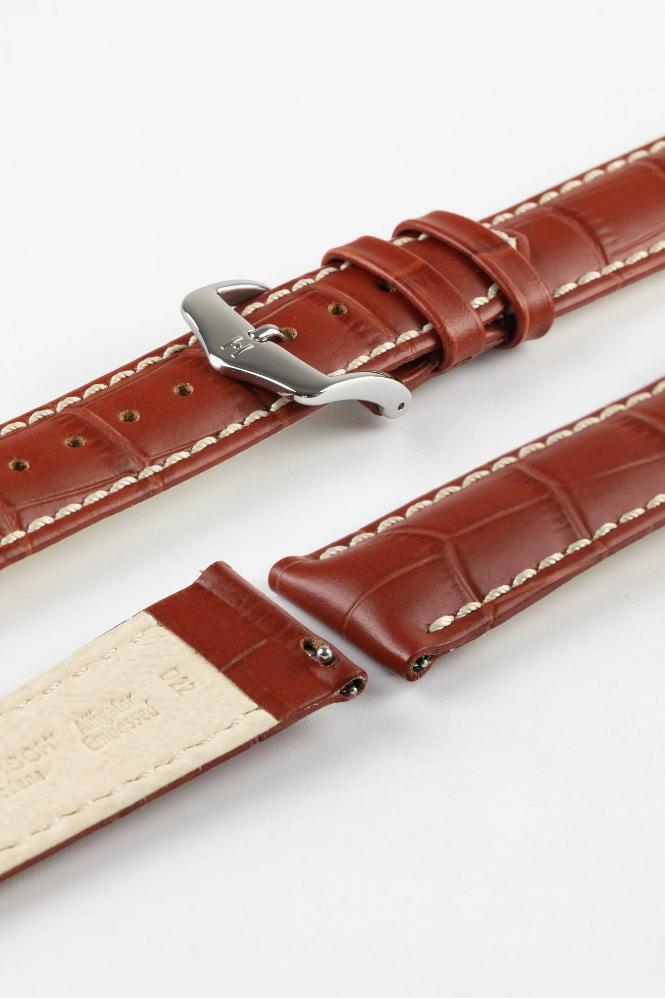 Hirsch MODENA Alligator Embossed Leather Watch Strap in GOLD BROWN - Image 7