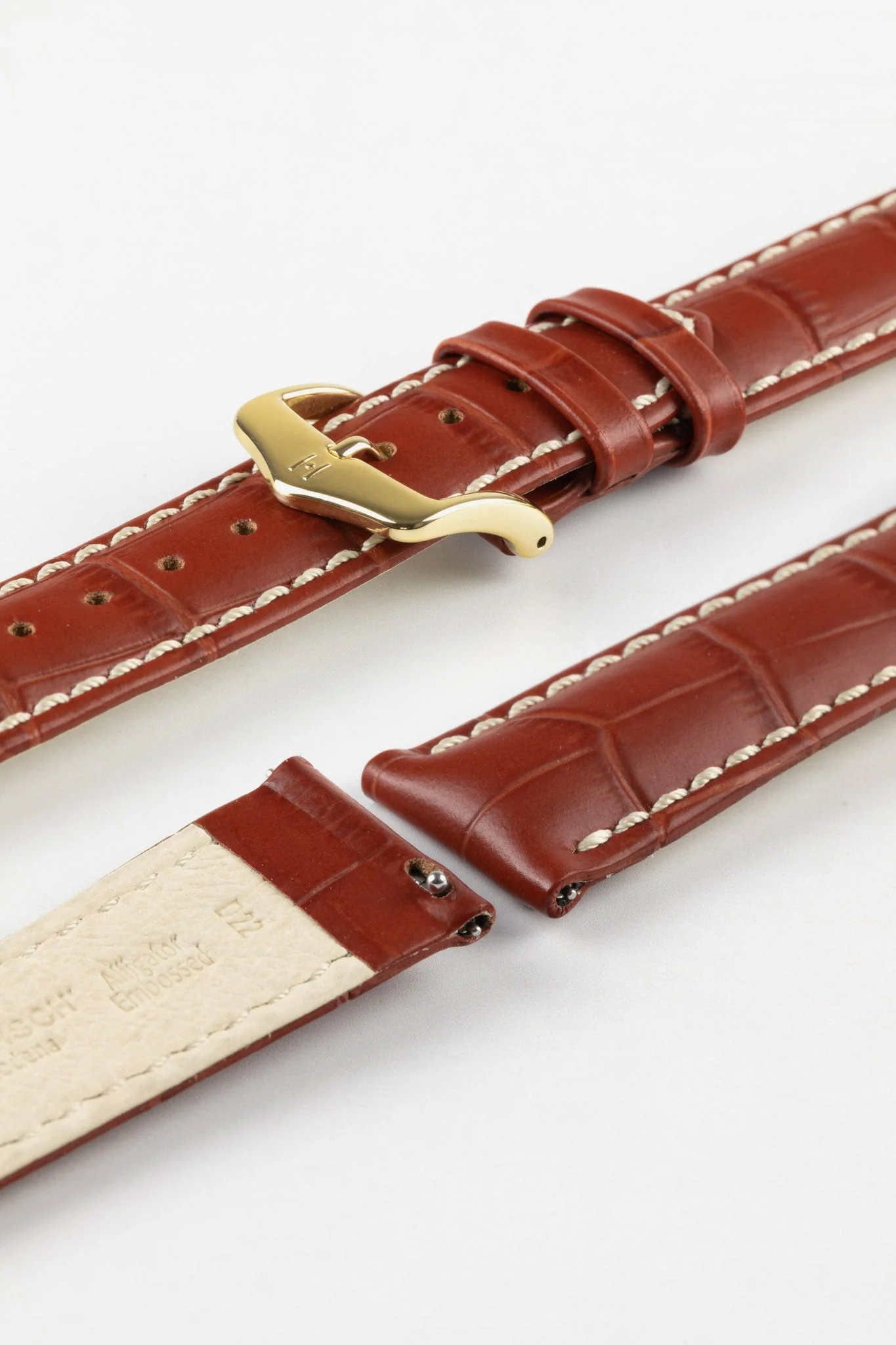 Hirsch MODENA Alligator Embossed Leather Watch Strap in GOLD BROWN - Image 8