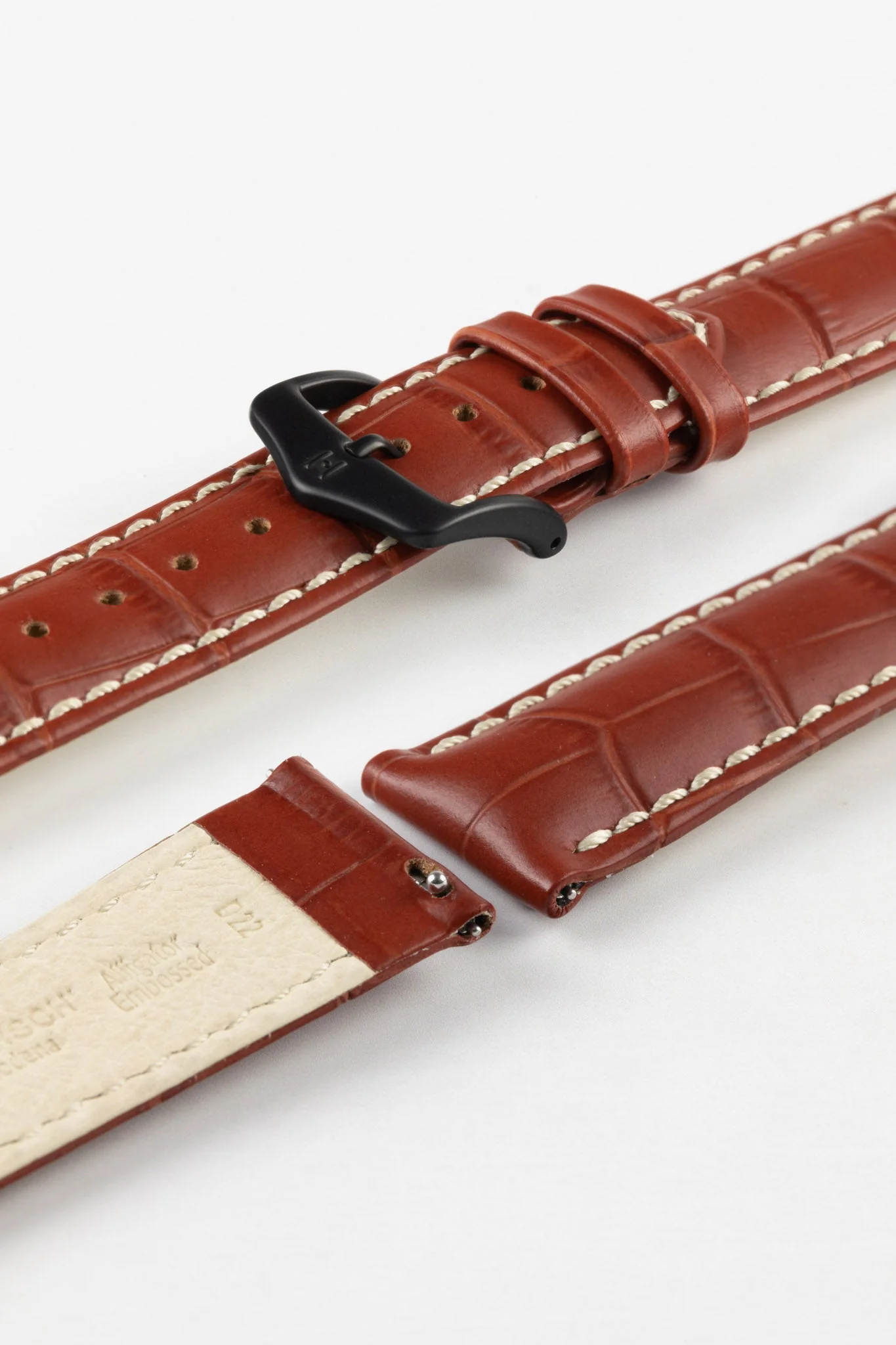 Hirsch MODENA Alligator Embossed Leather Watch Strap in GOLD BROWN - Image 9
