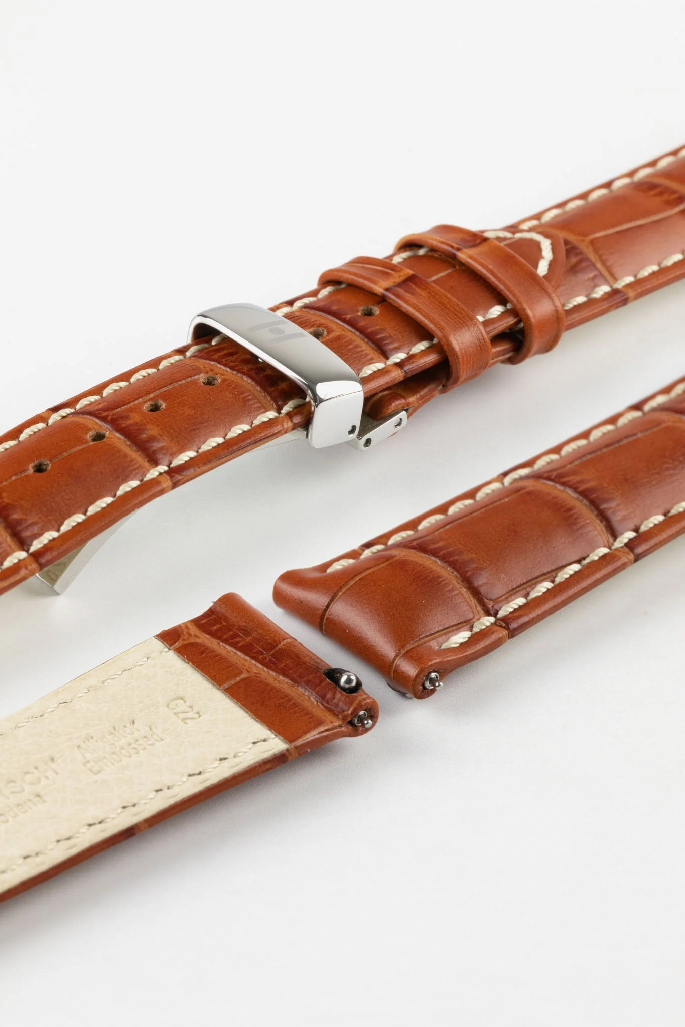 Hirsch MODENA Alligator Embossed Leather Watch Strap in HONEY - Image 11