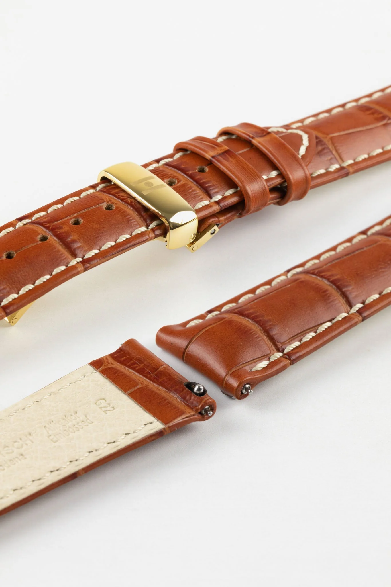 Hirsch MODENA Alligator Embossed Leather Watch Strap in HONEY - Image 12