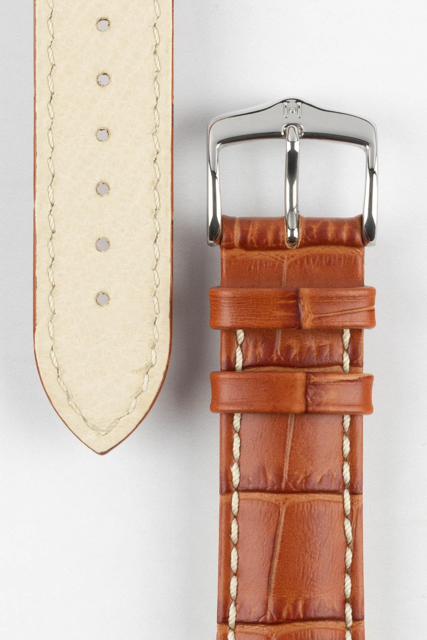 Hirsch MODENA Alligator Embossed Leather Watch Strap in HONEY - Image 3