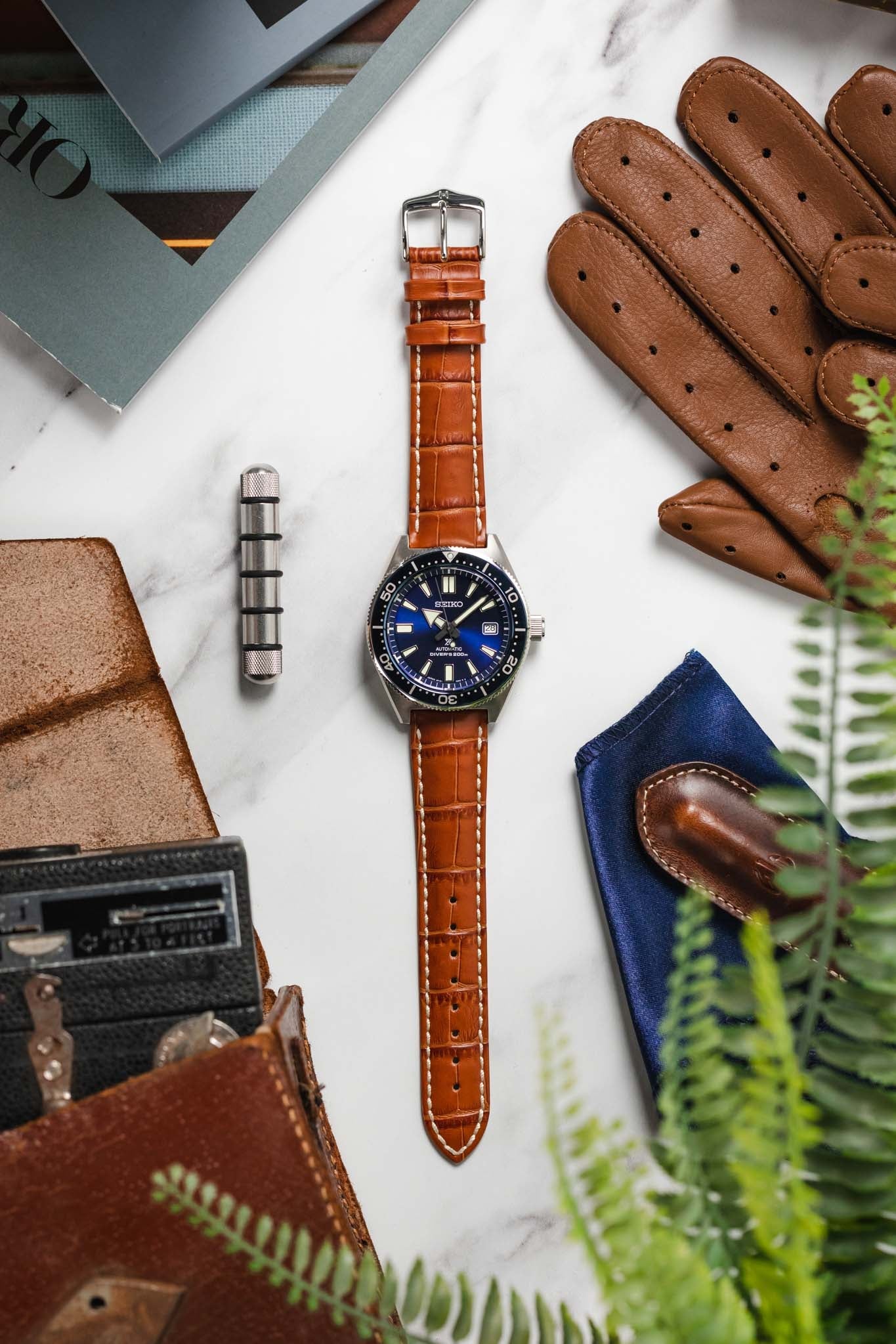 Hirsch MODENA Alligator Embossed Leather Watch Strap in HONEY - Image 6
