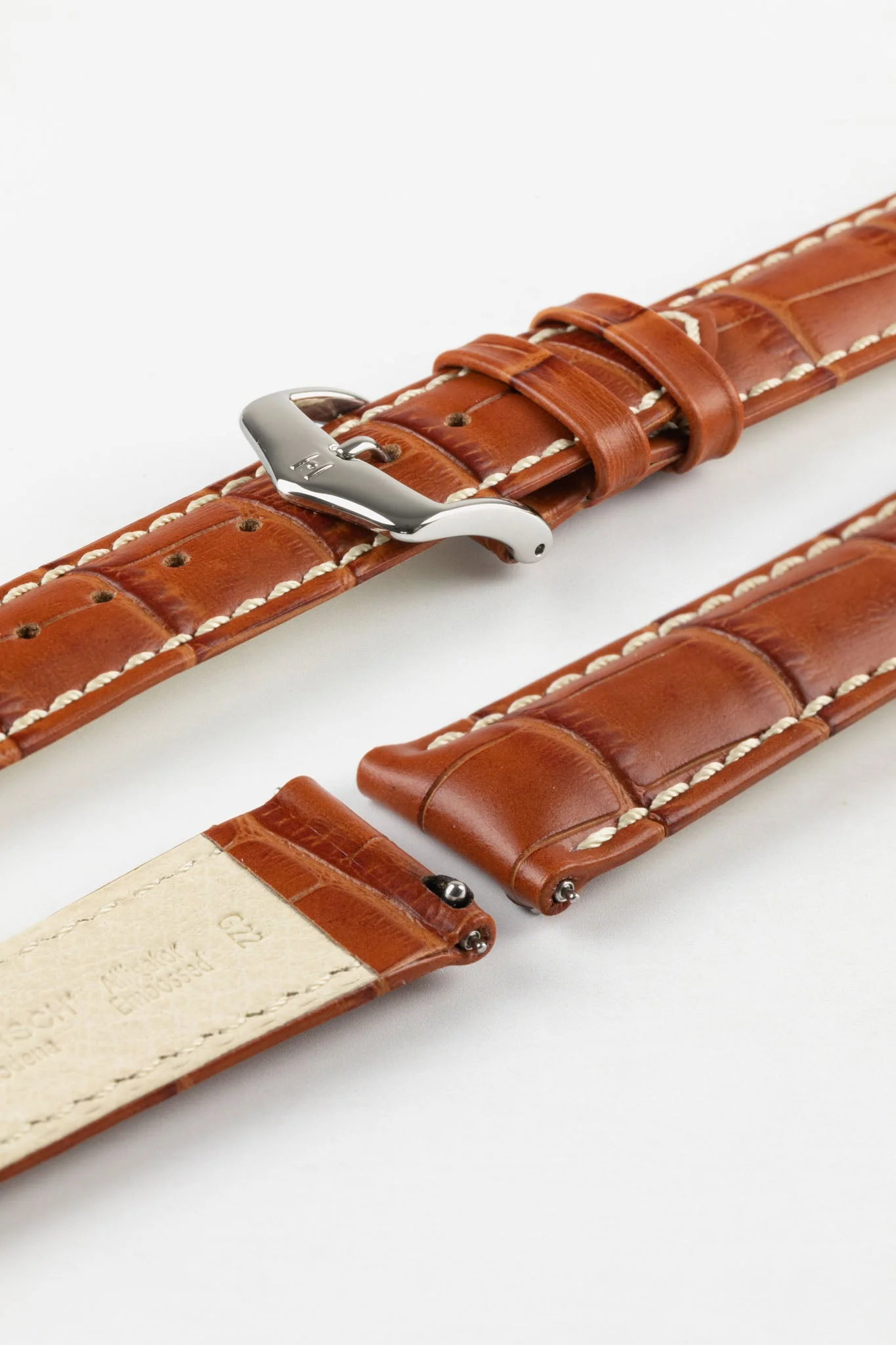Hirsch MODENA Alligator Embossed Leather Watch Strap in HONEY - Image 7