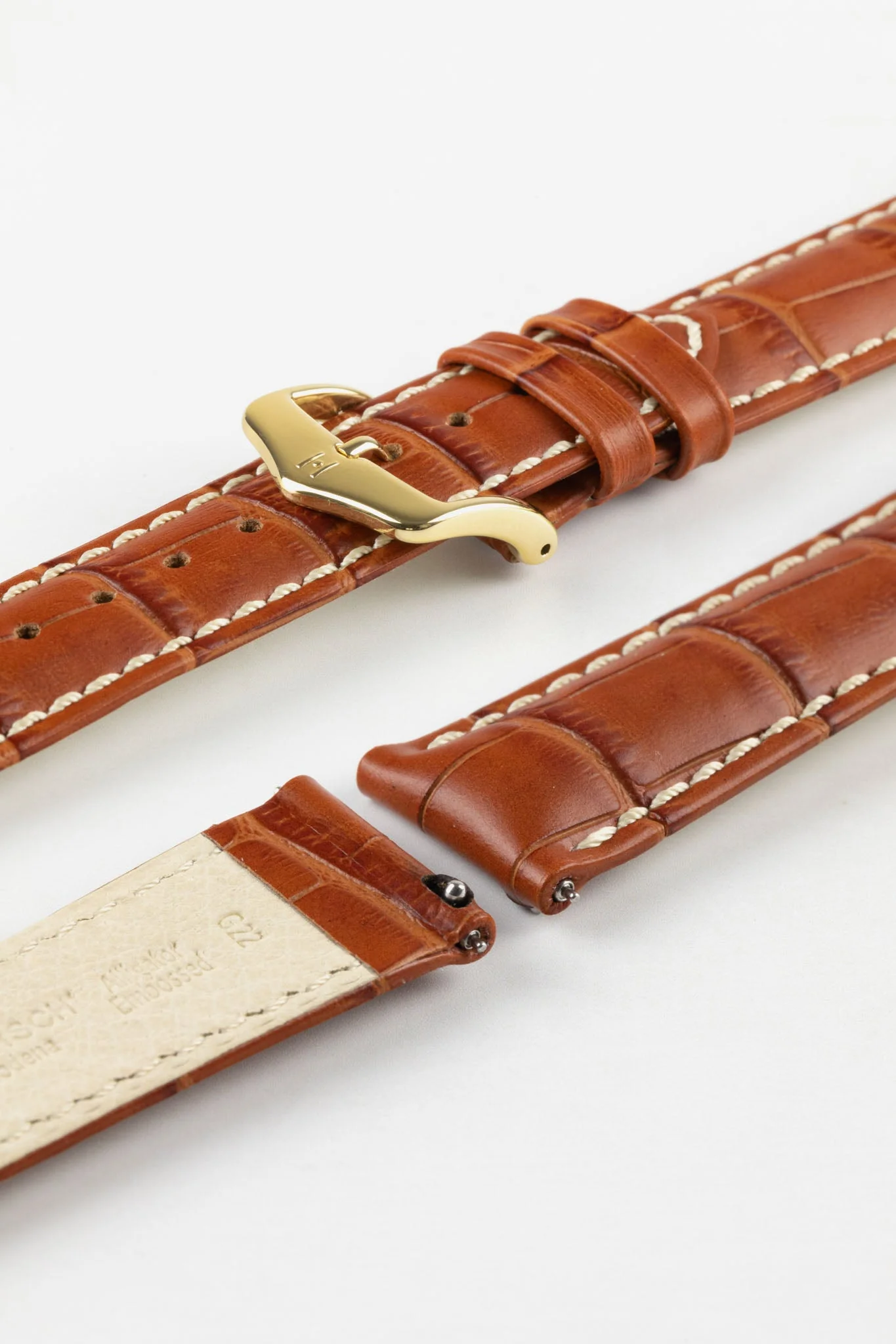 Hirsch MODENA Alligator Embossed Leather Watch Strap in HONEY - Image 8