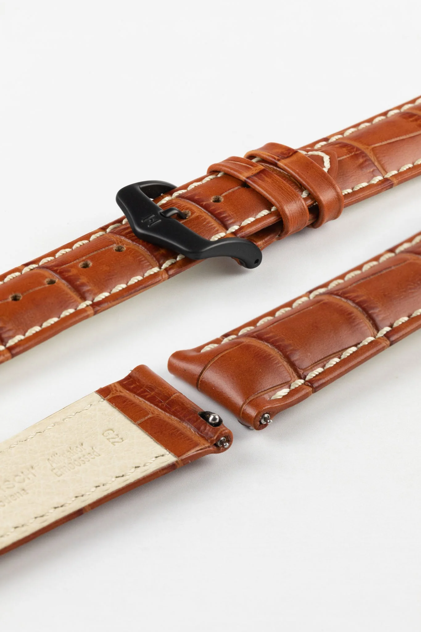Hirsch MODENA Alligator Embossed Leather Watch Strap in HONEY - Image 9