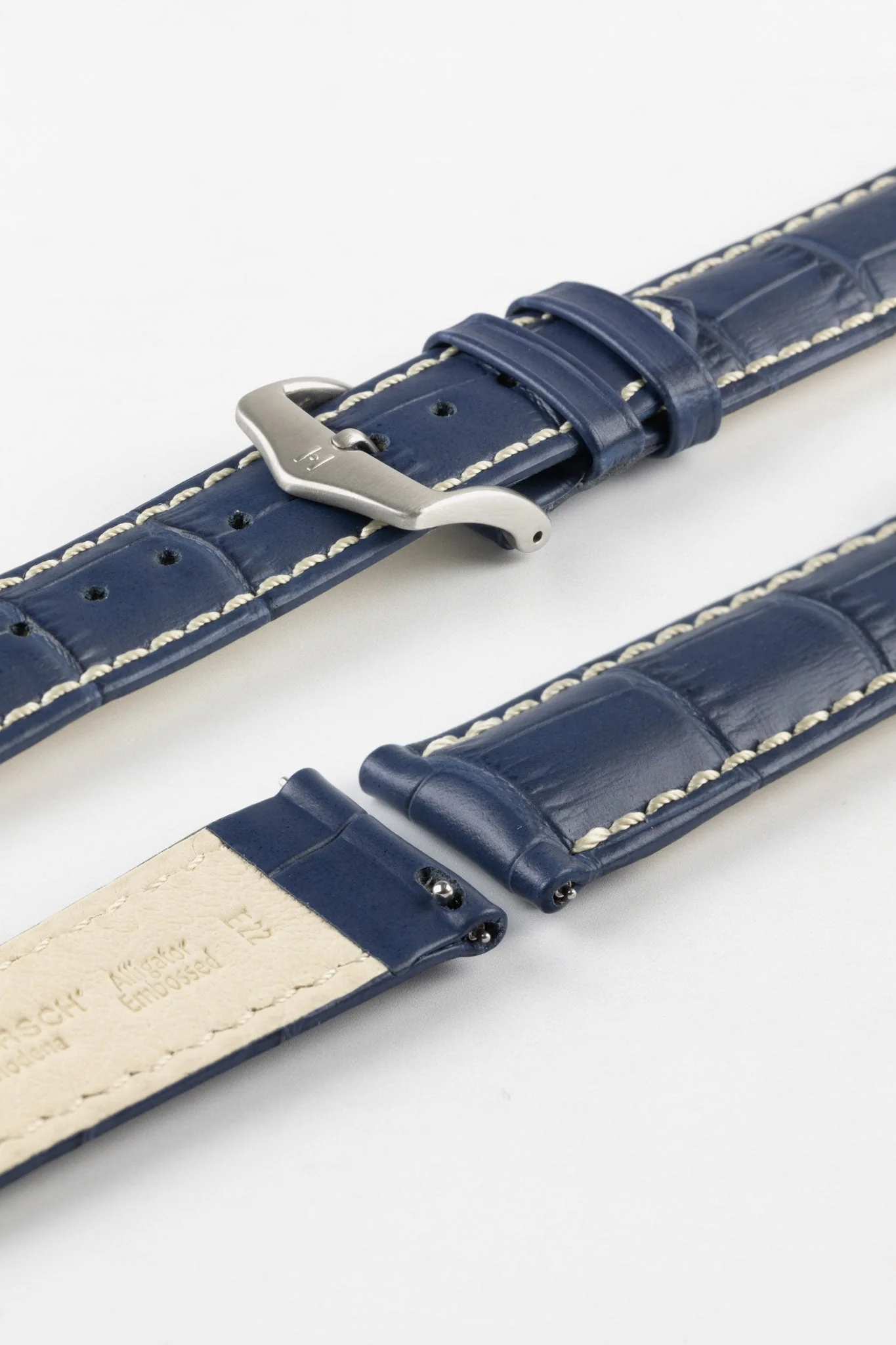 Hirsch MODENA Alligator Embossed Leather Watch Strap in BLUE - Image 10