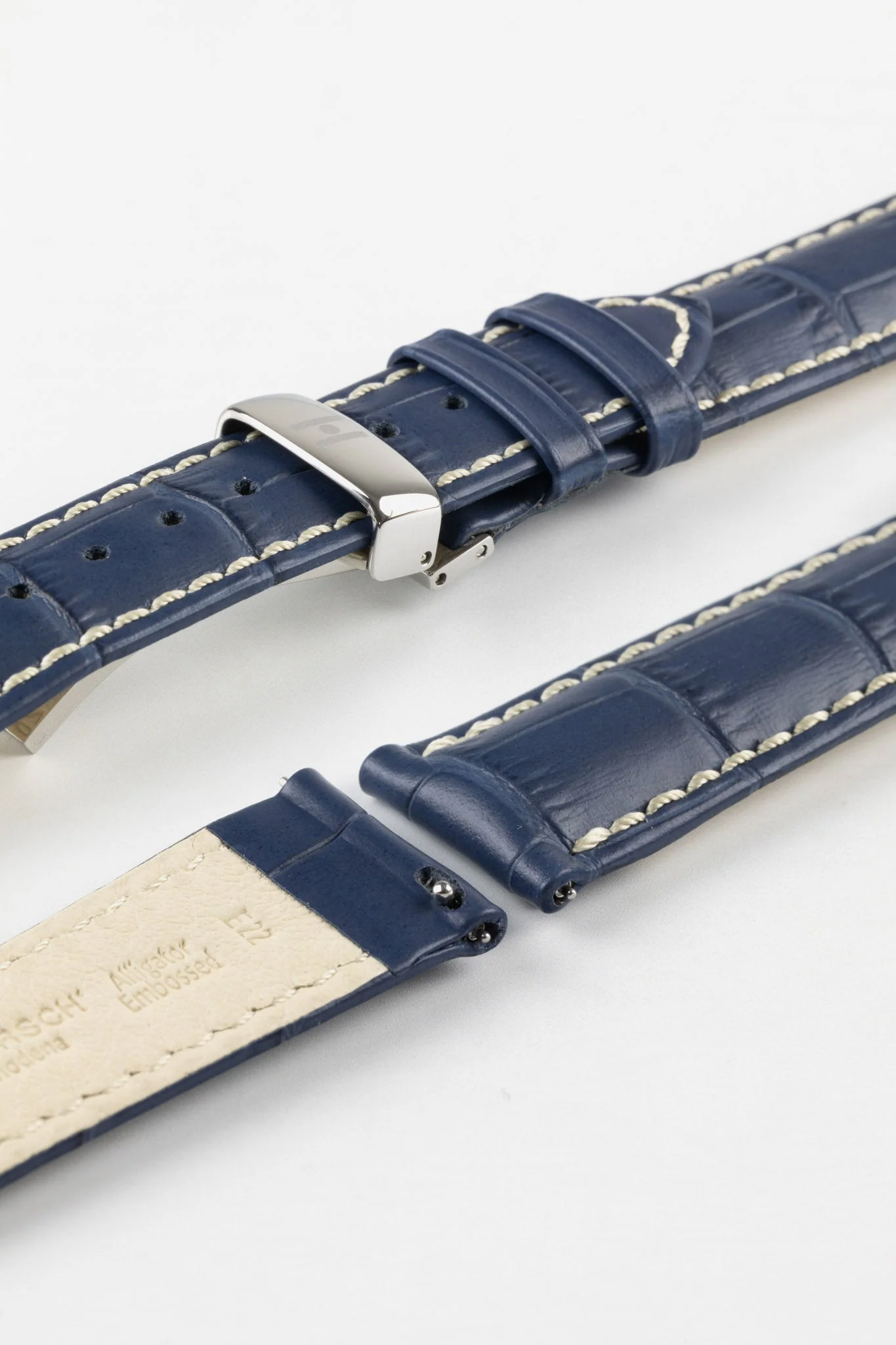 Hirsch MODENA Alligator Embossed Leather Watch Strap in BLUE - Image 11