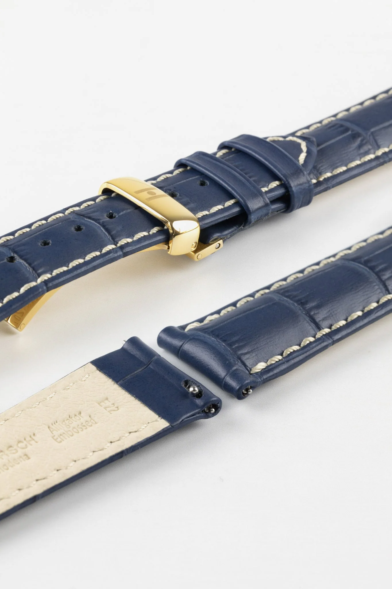 Hirsch MODENA Alligator Embossed Leather Watch Strap in BLUE - Image 12