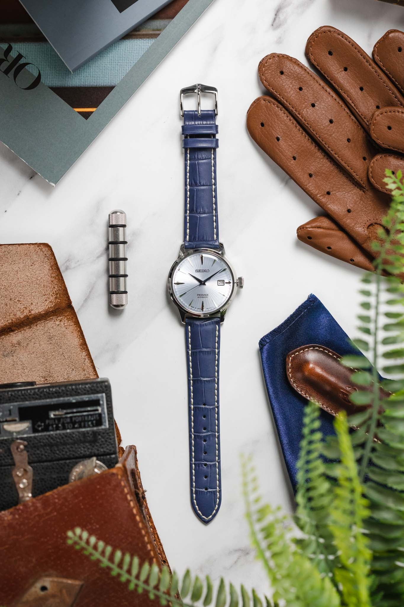 Hirsch MODENA Alligator Embossed Leather Watch Strap in BLUE - Image 6