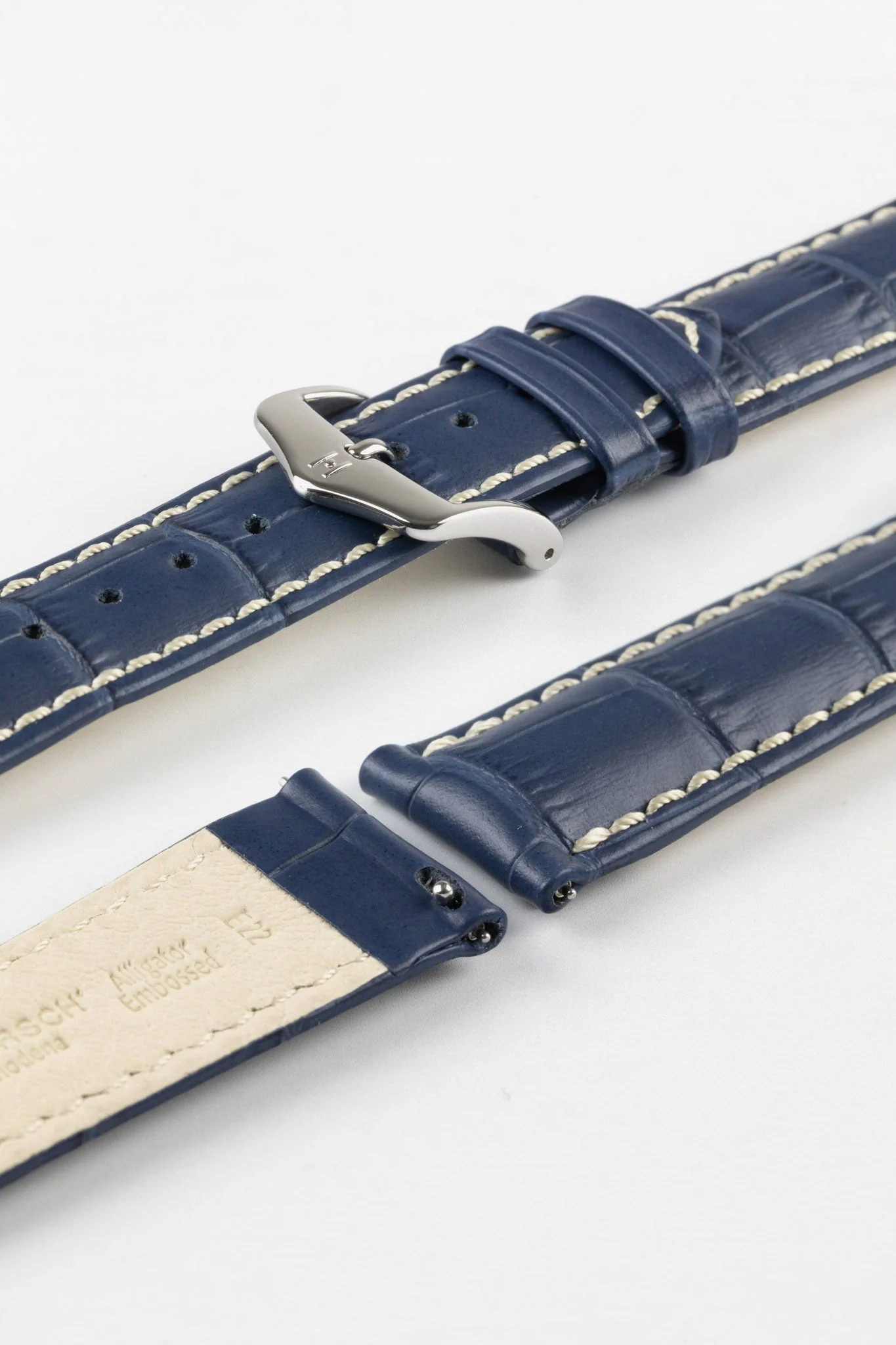Hirsch MODENA Alligator Embossed Leather Watch Strap in BLUE - Image 7