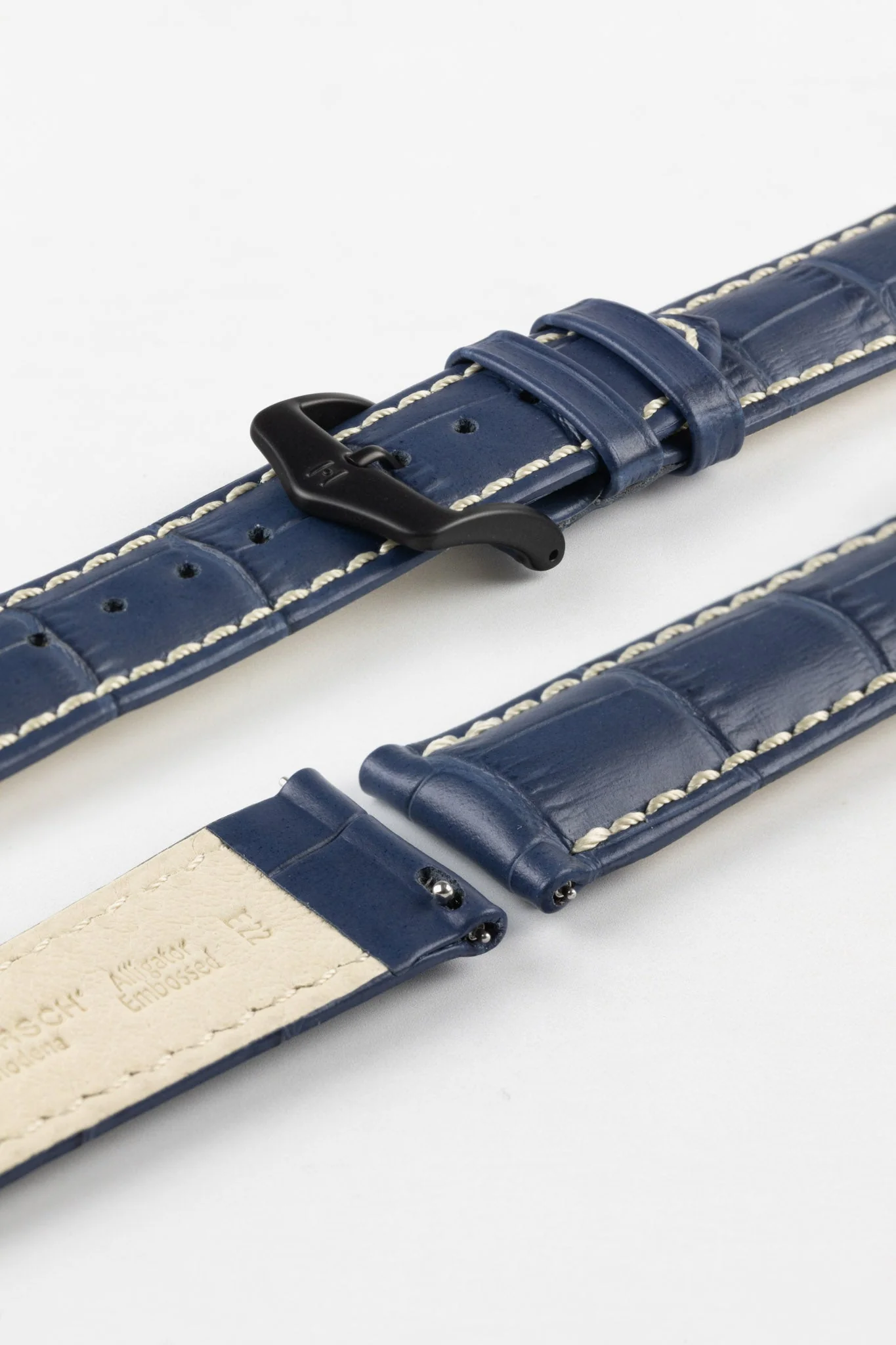 Hirsch MODENA Alligator Embossed Leather Watch Strap in BLUE - Image 9