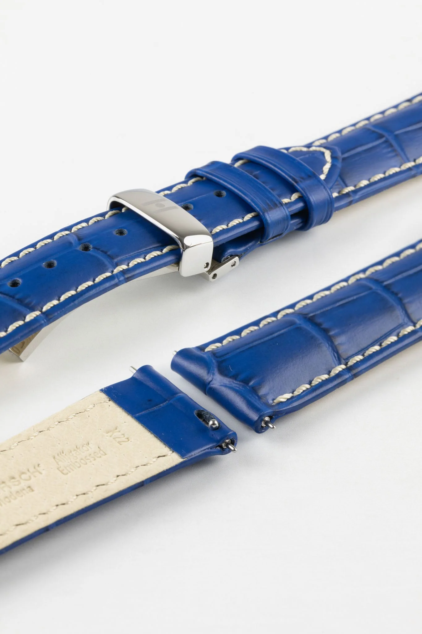 Hirsch MODENA Alligator Embossed Leather Watch Strap in ROYAL BLUE - Image 11