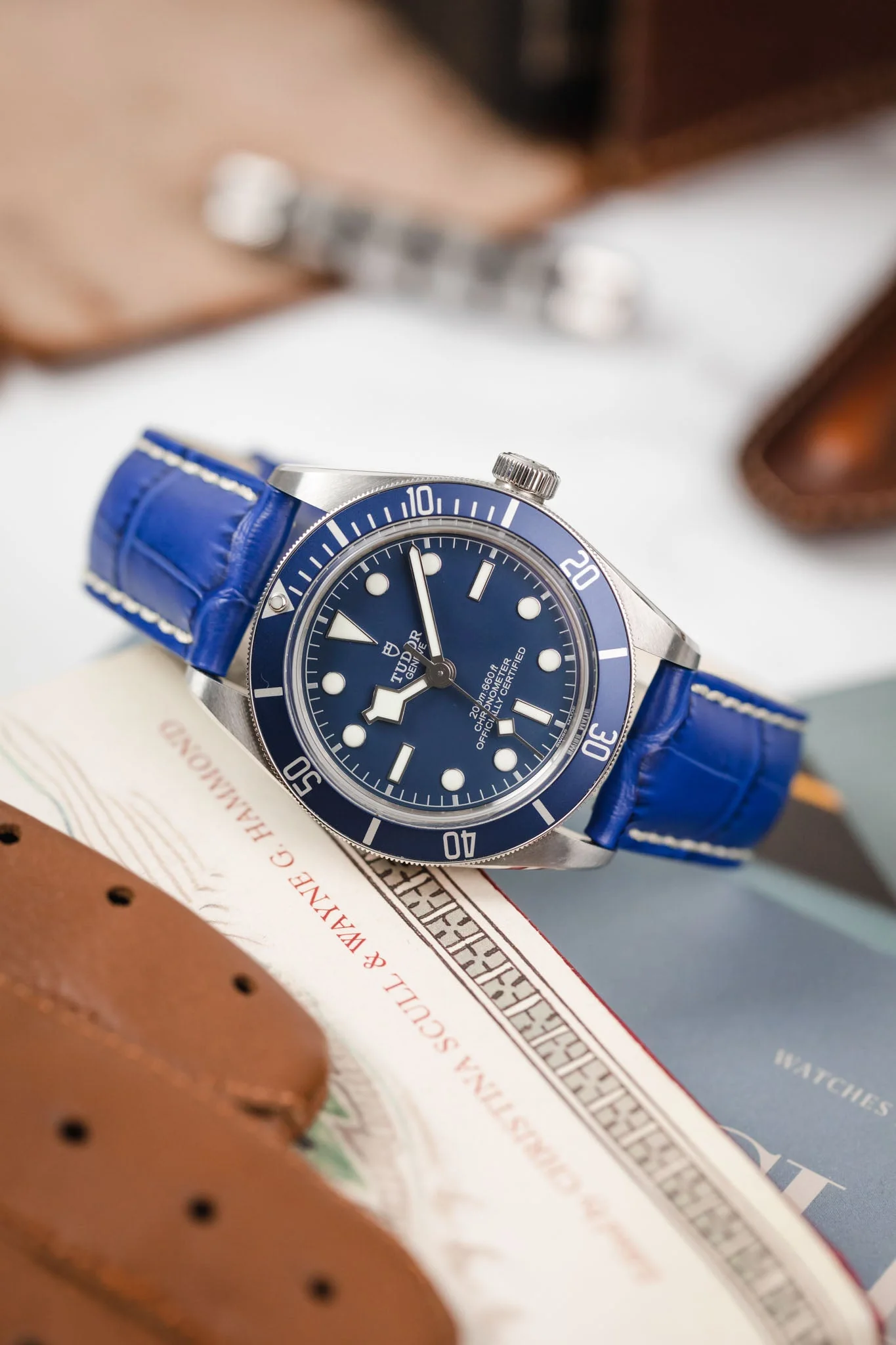 Hirsch MODENA Alligator Embossed Leather Watch Strap in ROYAL BLUE - Image 4
