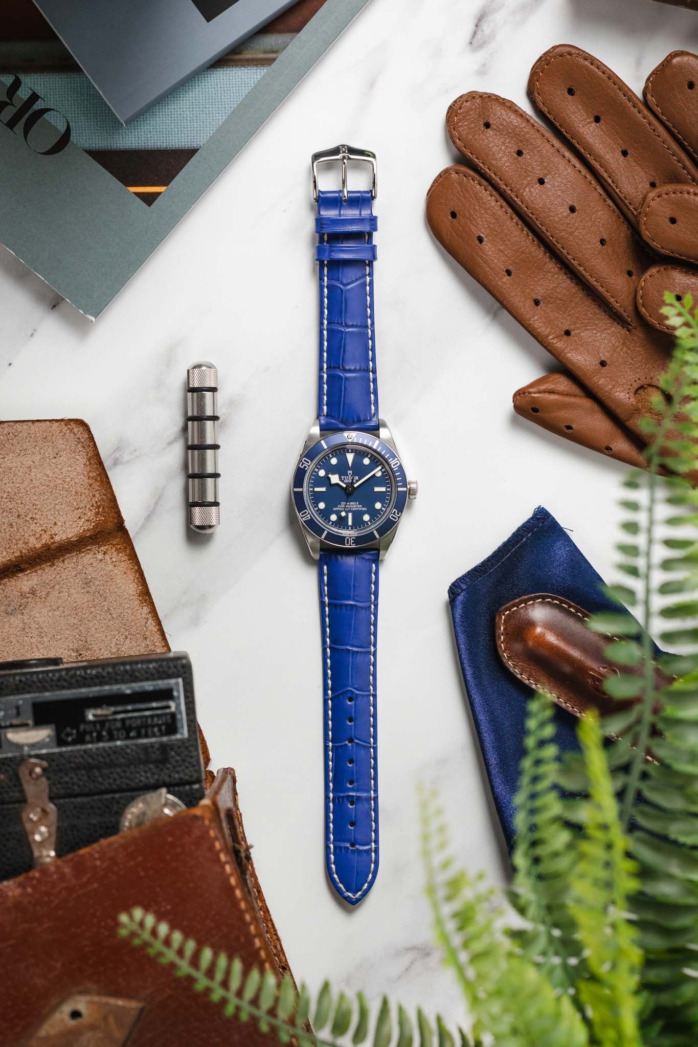 Hirsch MODENA Alligator Embossed Leather Watch Strap in ROYAL BLUE - Image 6