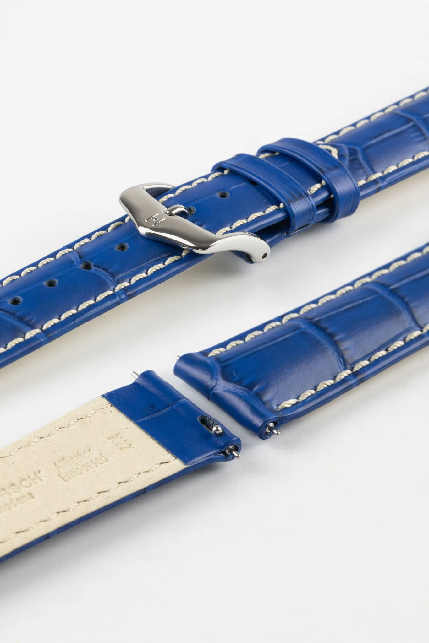 Hirsch MODENA Alligator Embossed Leather Watch Strap in ROYAL BLUE - Image 7