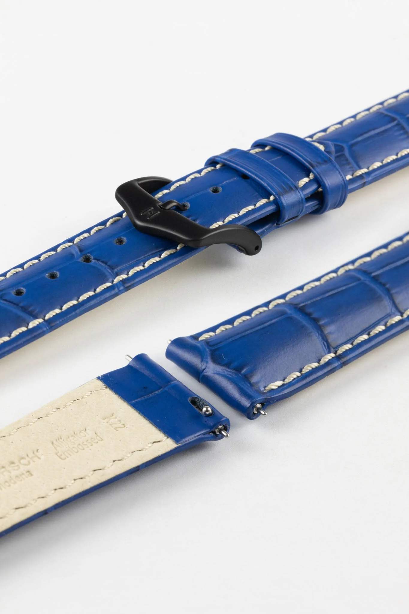 Hirsch MODENA Alligator Embossed Leather Watch Strap in ROYAL BLUE - Image 9