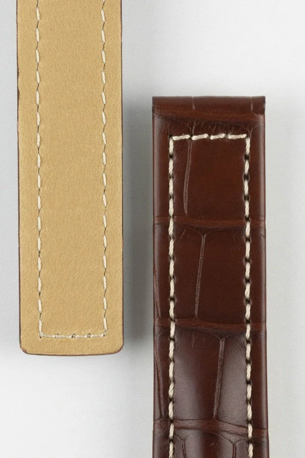 Hirsch NAVIGATOR Alligator Deployment Watch Strap in BROWN - Image 3