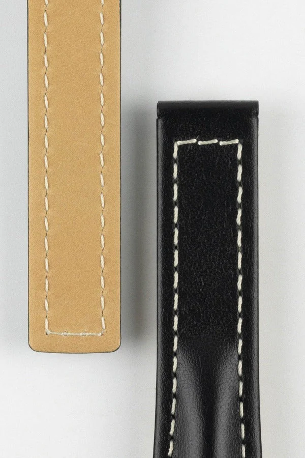 Hirsch NAVIGATOR Calfskin Leather Deployment Watch Strap in BLACK - Image 3