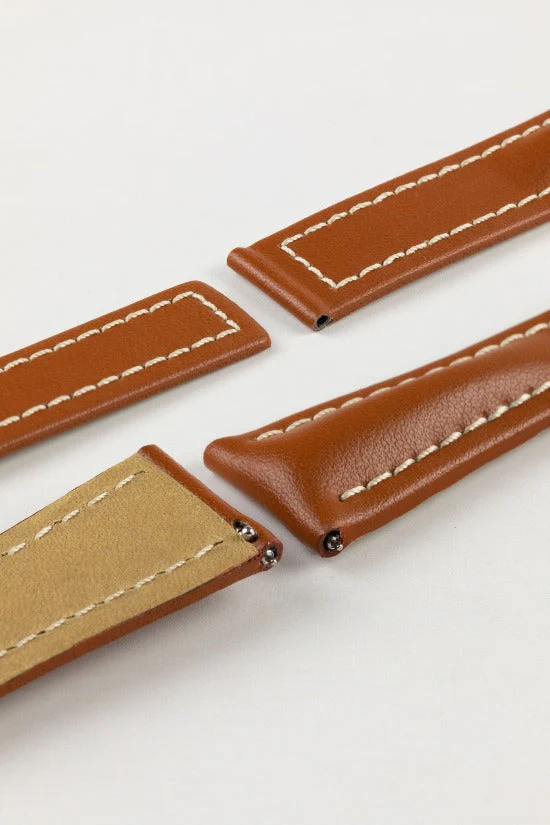 Hirsch NAVIGATOR Calfskin Leather Deployment Watch Strap in GOLD BROWN - Image 5