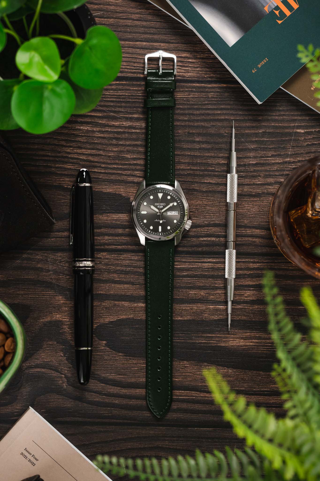 Hirsch OSIRIS Calf Leather Watch Strap in GREEN - Image 6