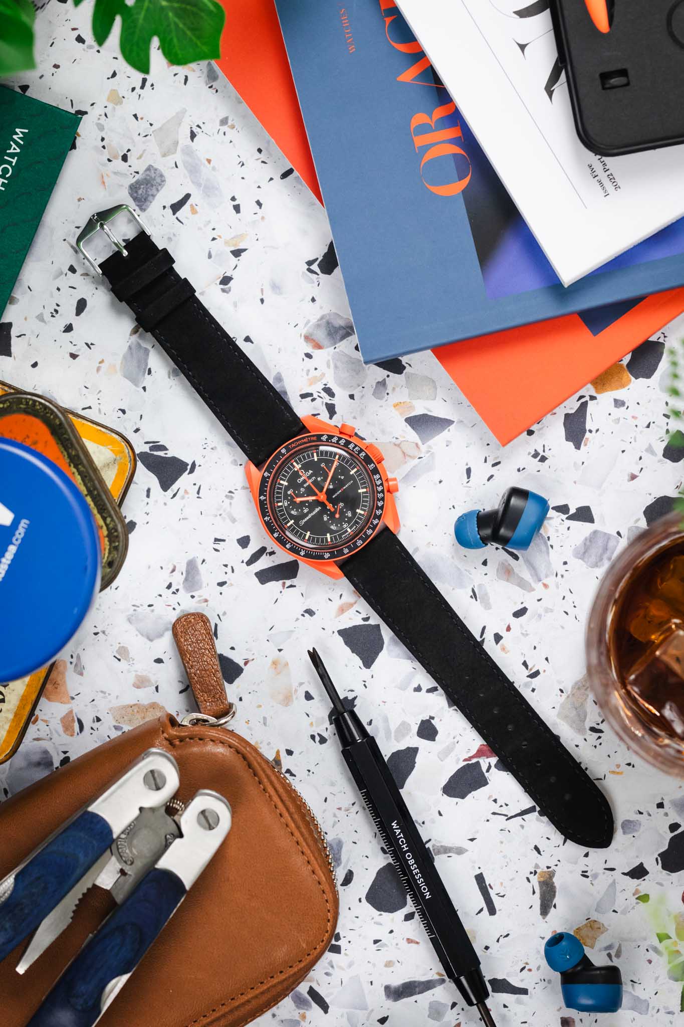 Hirsch OSIRIS Calf Leather With Nubuck Effect Watch Strap In Black - Image 11