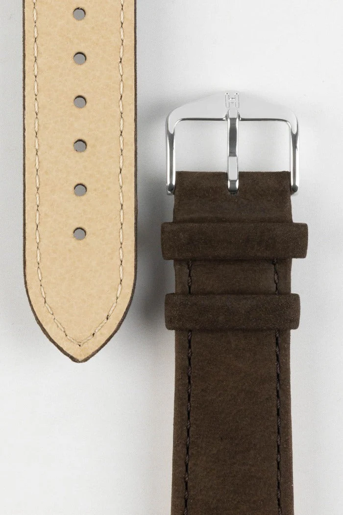 Hirsch OSIRIS Calf Leather with Nubuck Effect Watch Strap in BROWN - Image 3