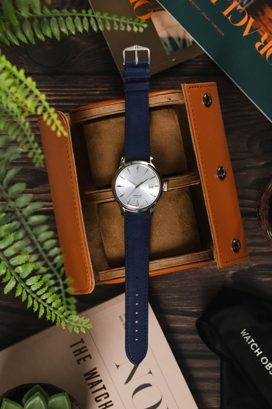 Hirsch OSIRIS Limited Edition Calf Leather with Nubuck Effect Watch Strap in DARK BLUE - Image 11
