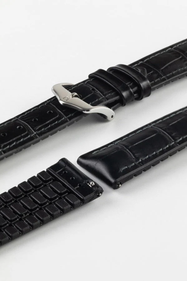 Hirsch PAUL Alligator Embossed Performance Watch Strap in BLACK - Image 7