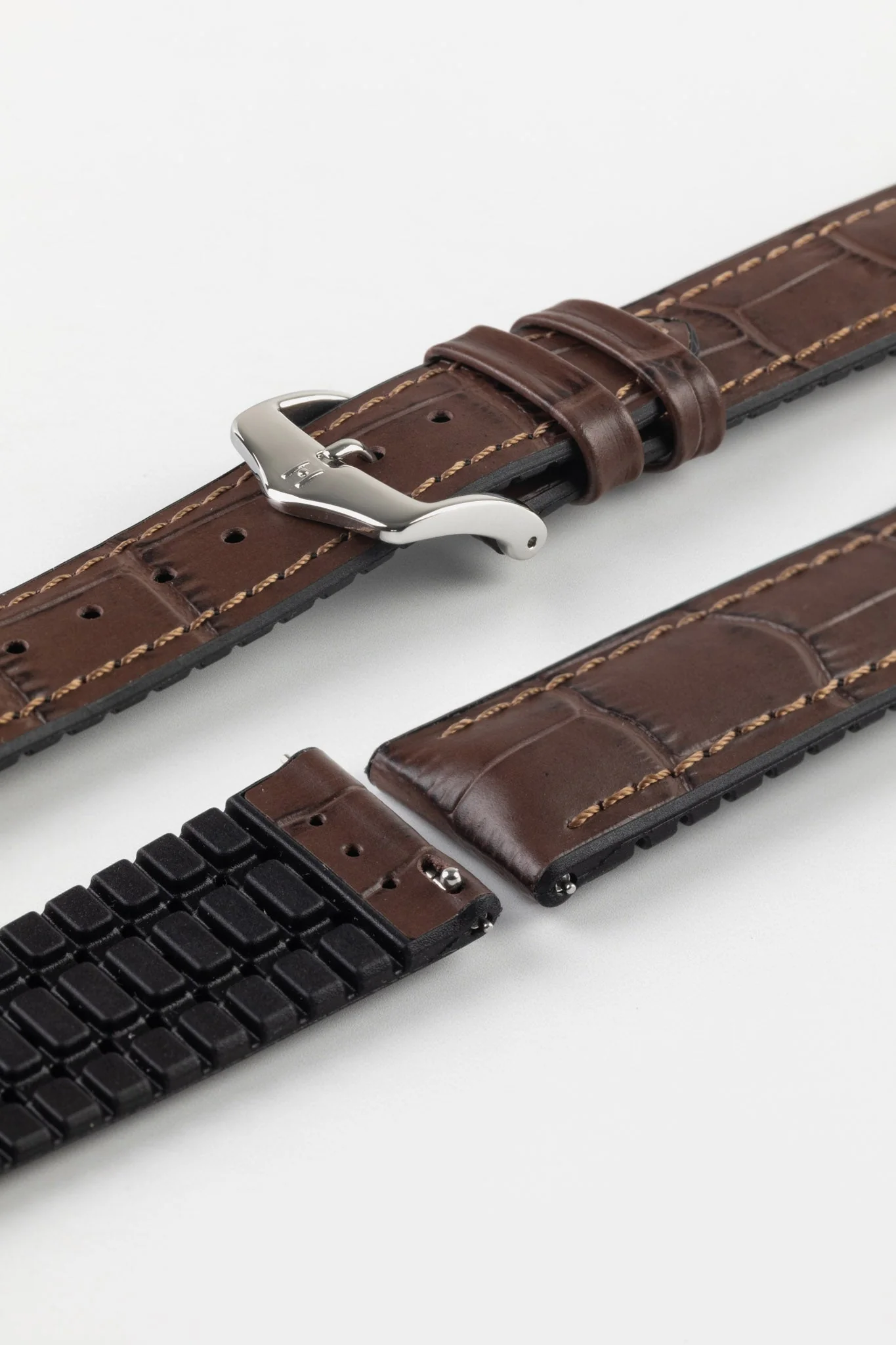 Hirsch PAUL Alligator Embossed Performance Watch Strap in BROWN - Image 7