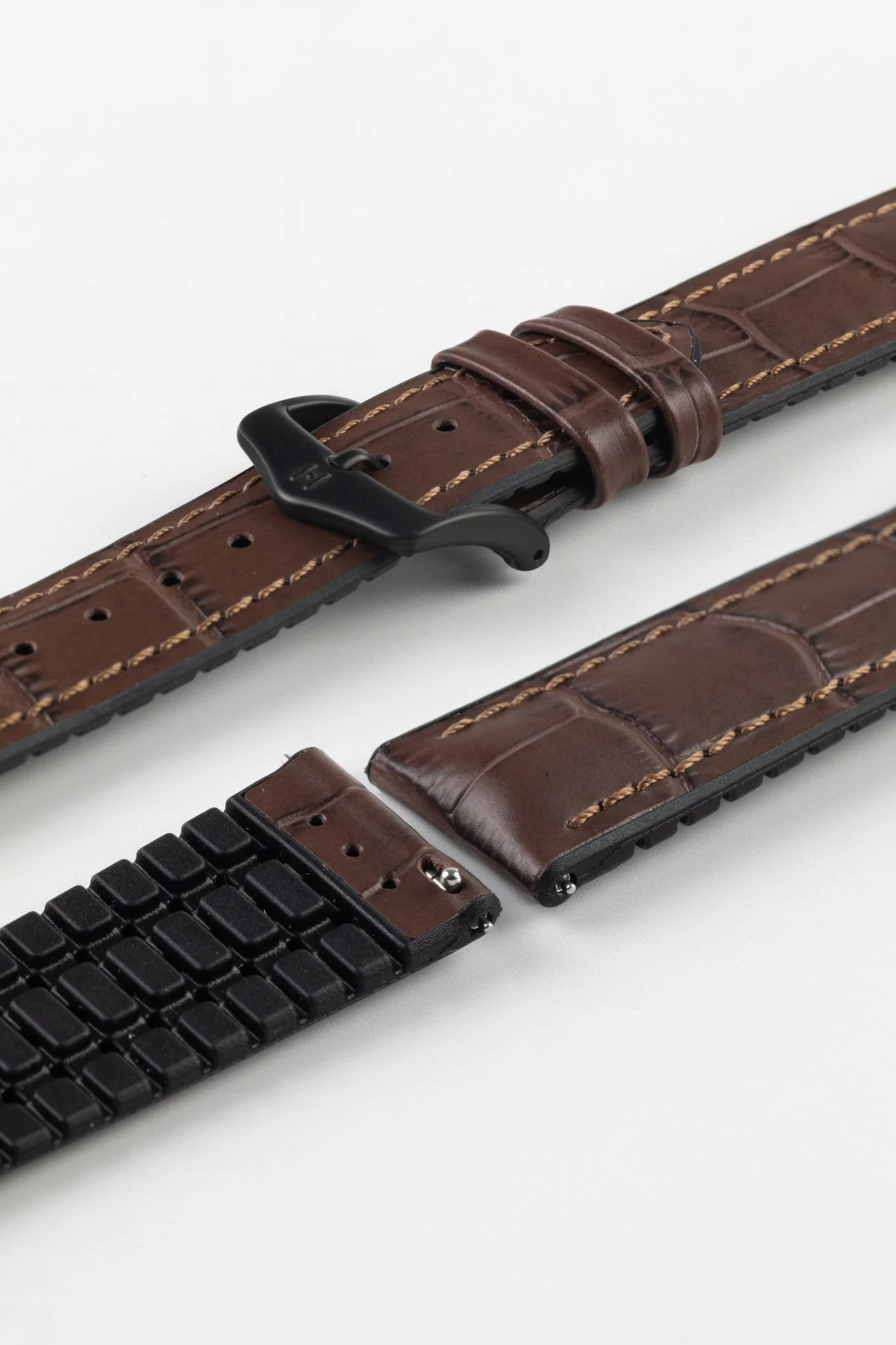 Hirsch PAUL Alligator Embossed Performance Watch Strap in BROWN - Image 9