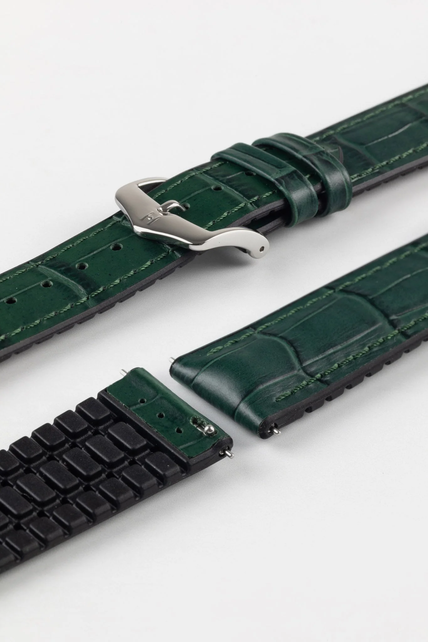 Hirsch PAUL Alligator Embossed Performance Watch Strap in GREEN - Image 7