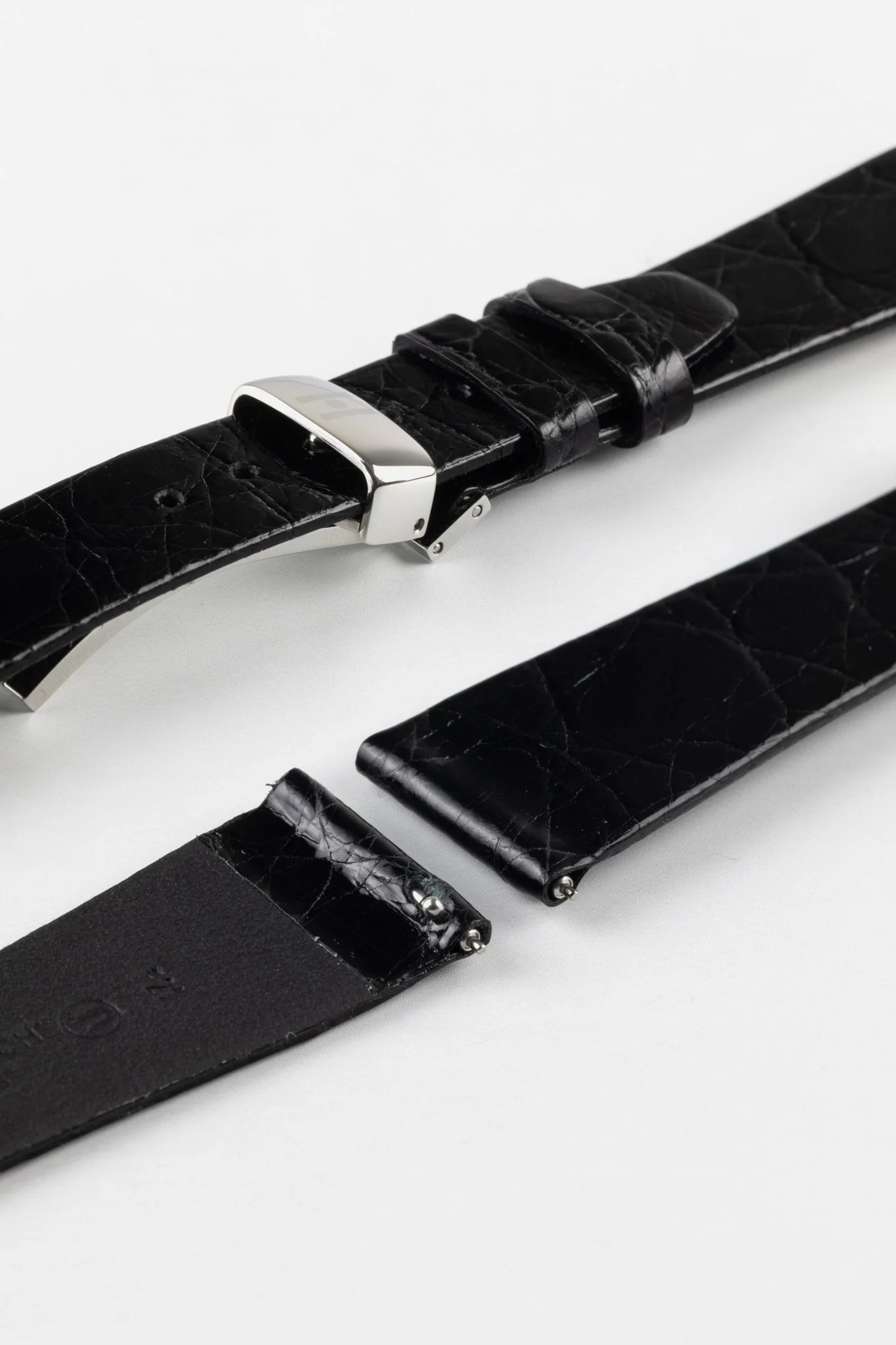 Hirsch PRESTIGE Shiny Genuine Crocodile Leather Watch Strap in BLACK - Image 10