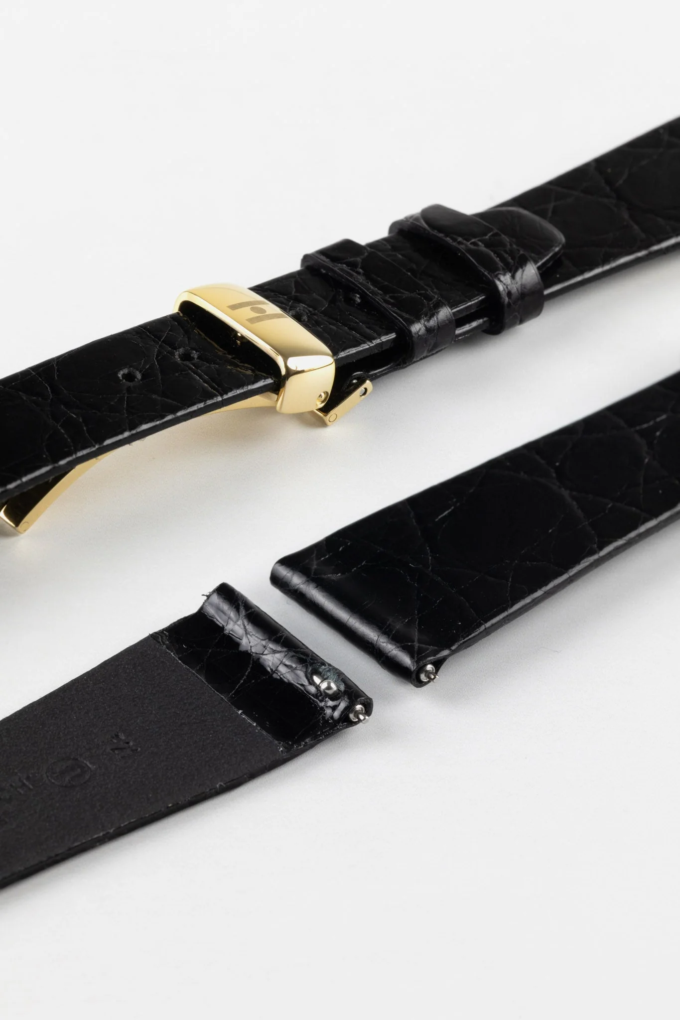 Hirsch PRESTIGE Shiny Genuine Crocodile Leather Watch Strap in BLACK - Image 11