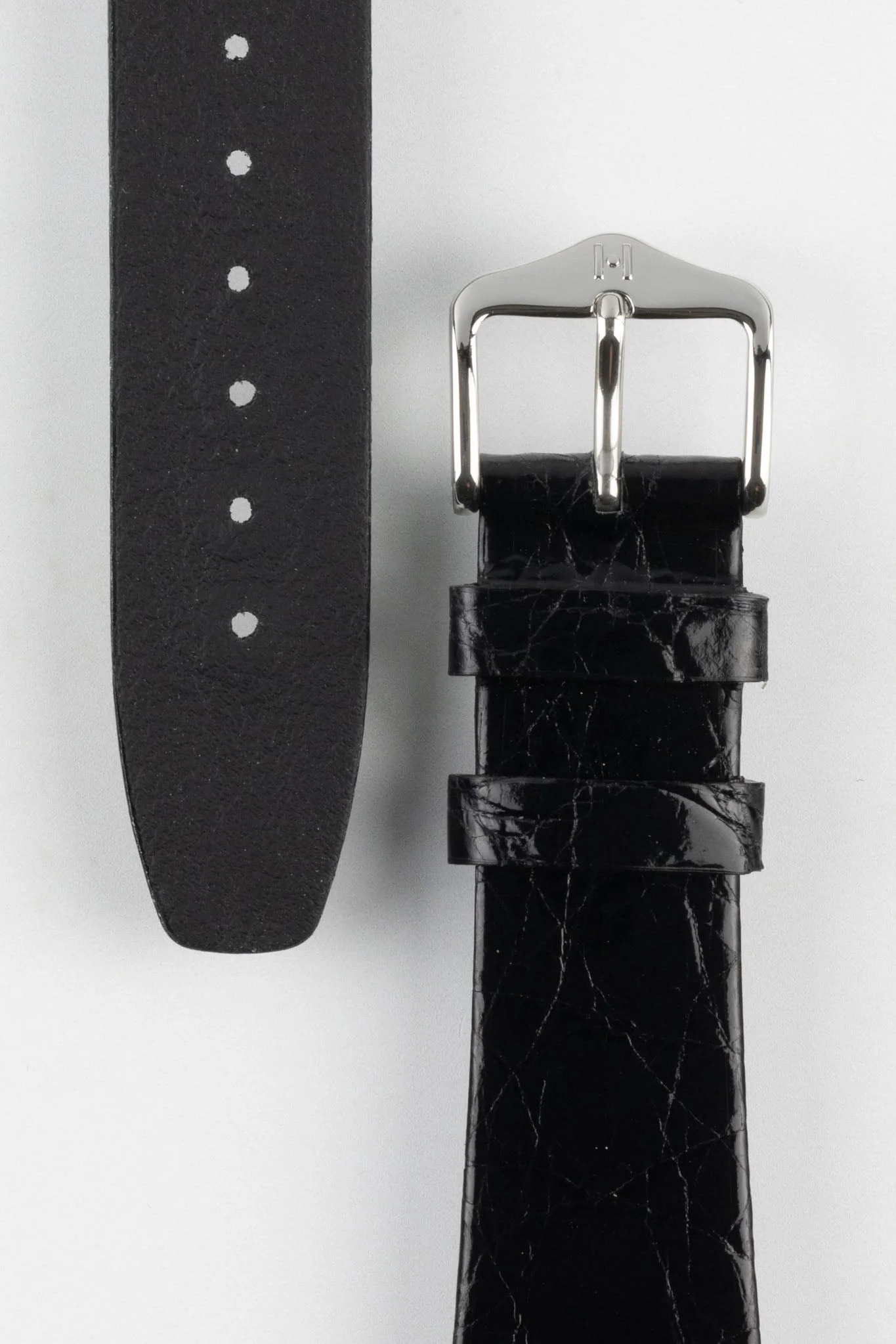 Hirsch PRESTIGE Shiny Genuine Crocodile Leather Watch Strap in BLACK - Image 3