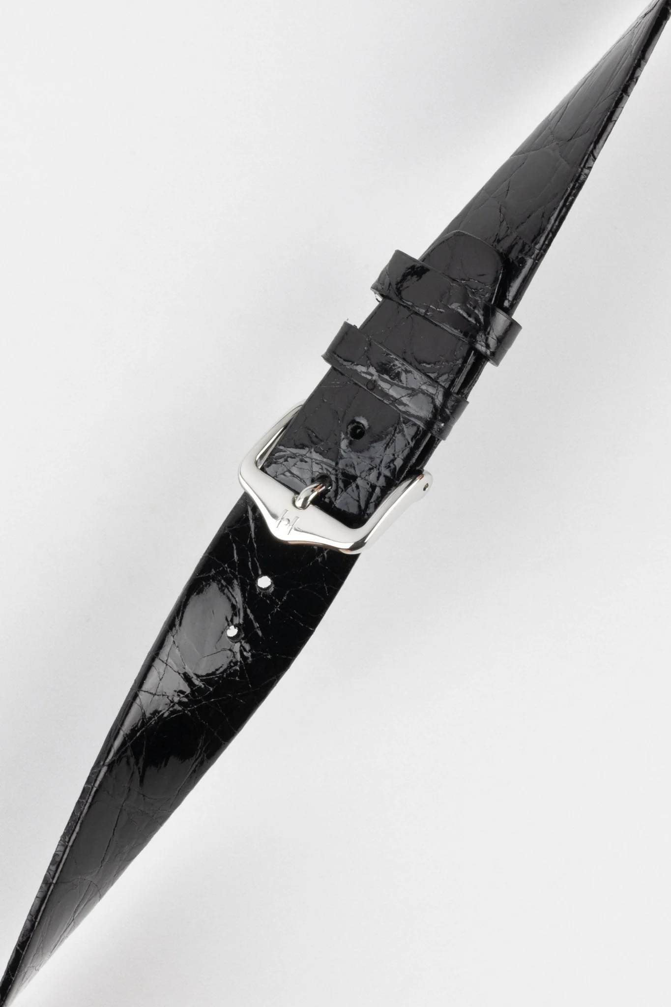Hirsch PRESTIGE Shiny Genuine Crocodile Leather Watch Strap in BLACK - Image 5