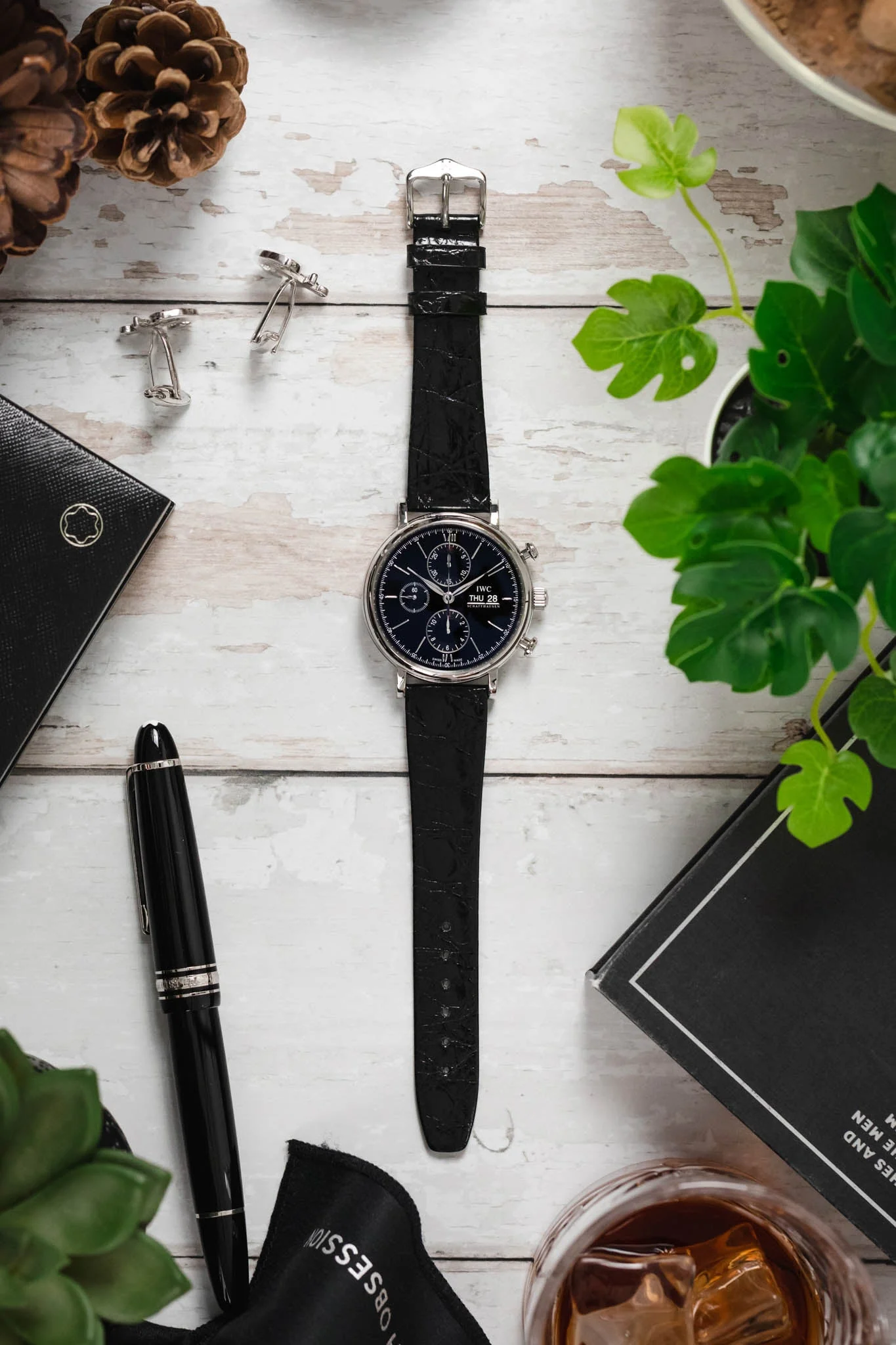 Hirsch PRESTIGE Shiny Genuine Crocodile Leather Watch Strap in BLACK - Image 6