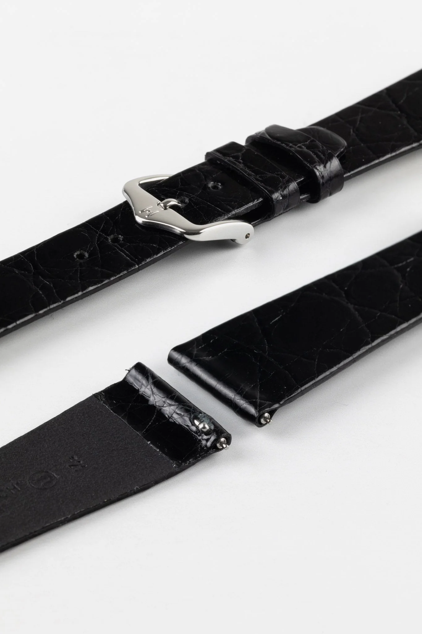 Hirsch PRESTIGE Shiny Genuine Crocodile Leather Watch Strap in BLACK - Image 7