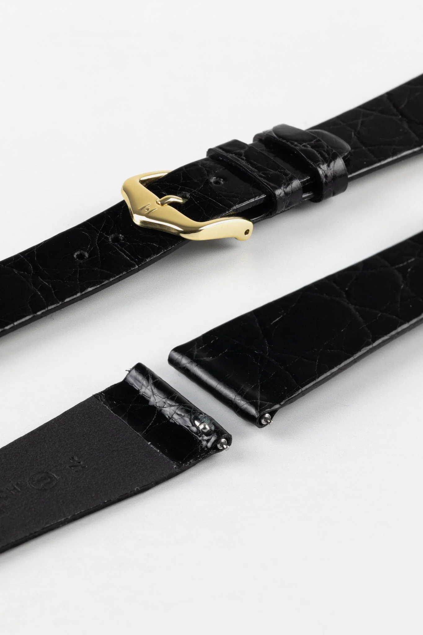 Hirsch PRESTIGE Shiny Genuine Crocodile Leather Watch Strap in BLACK - Image 8