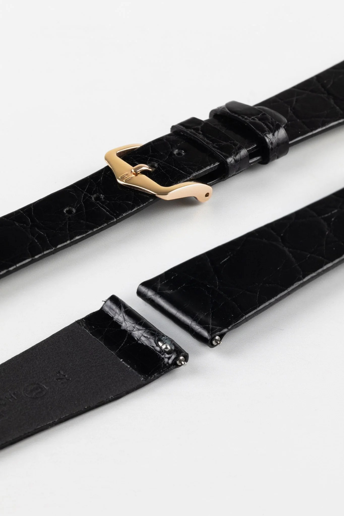Hirsch PRESTIGE Shiny Genuine Crocodile Leather Watch Strap in BLACK - Image 9