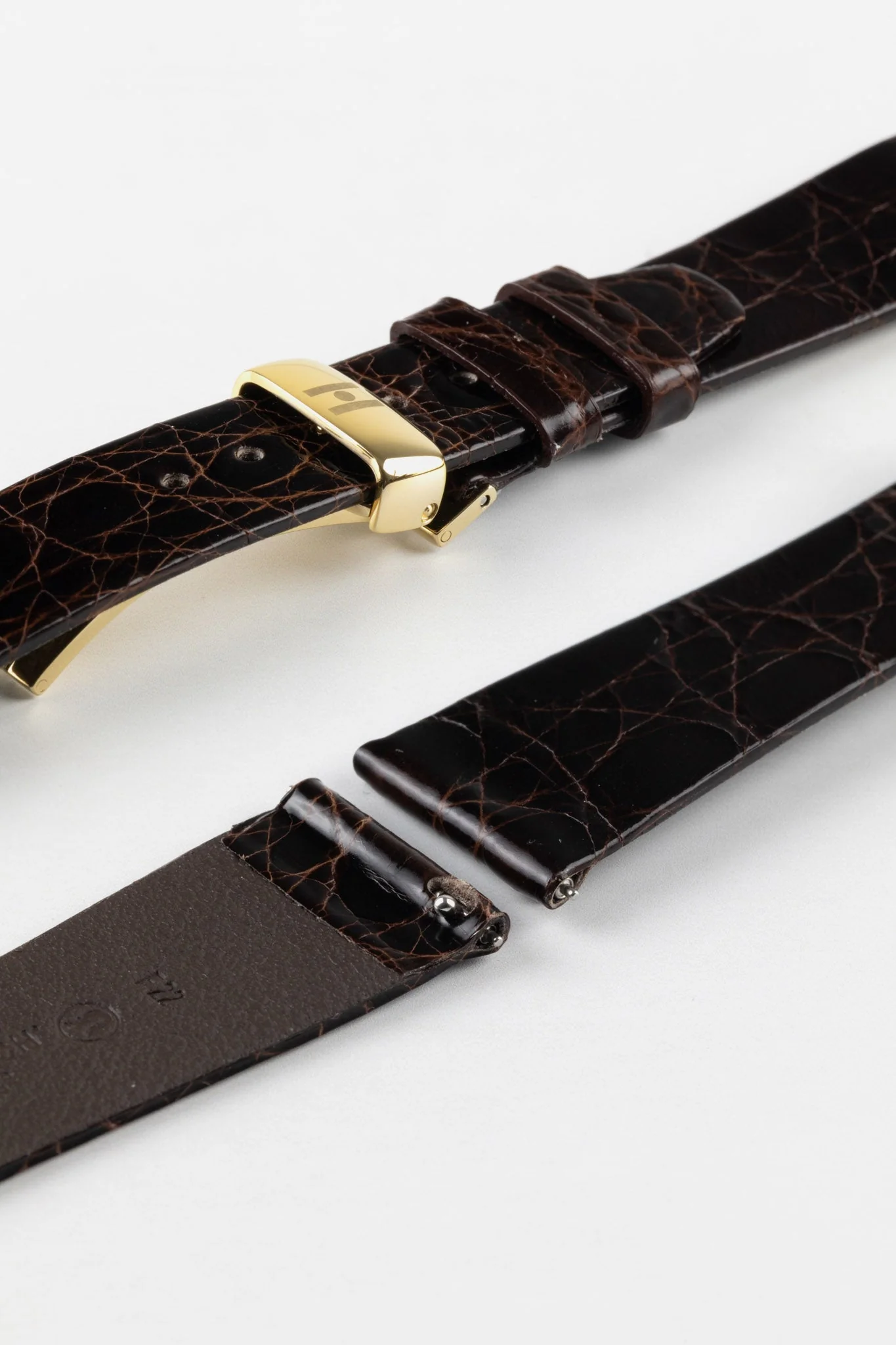 Hirsch PRESTIGE Shiny Genuine Crocodile Leather Watch Strap in BROWN - Image 11