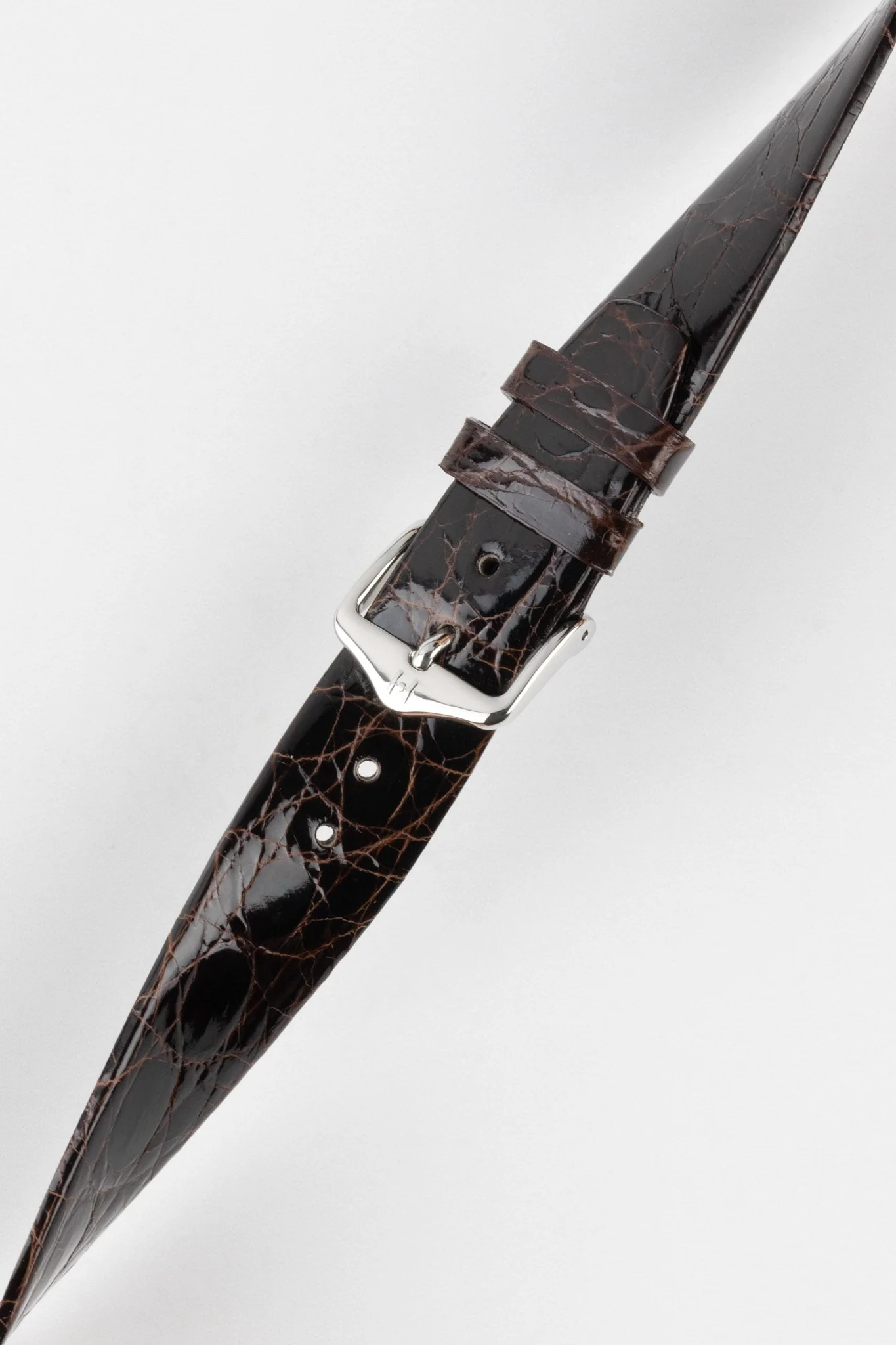 Hirsch PRESTIGE Shiny Genuine Crocodile Leather Watch Strap in BROWN - Image 5