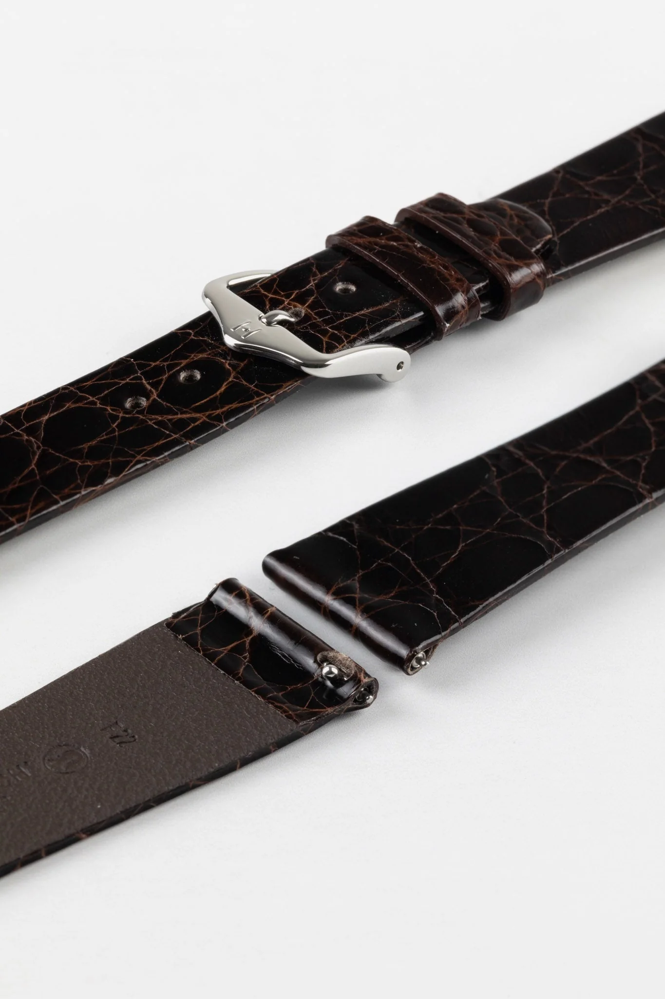 Hirsch PRESTIGE Shiny Genuine Crocodile Leather Watch Strap in BROWN - Image 7
