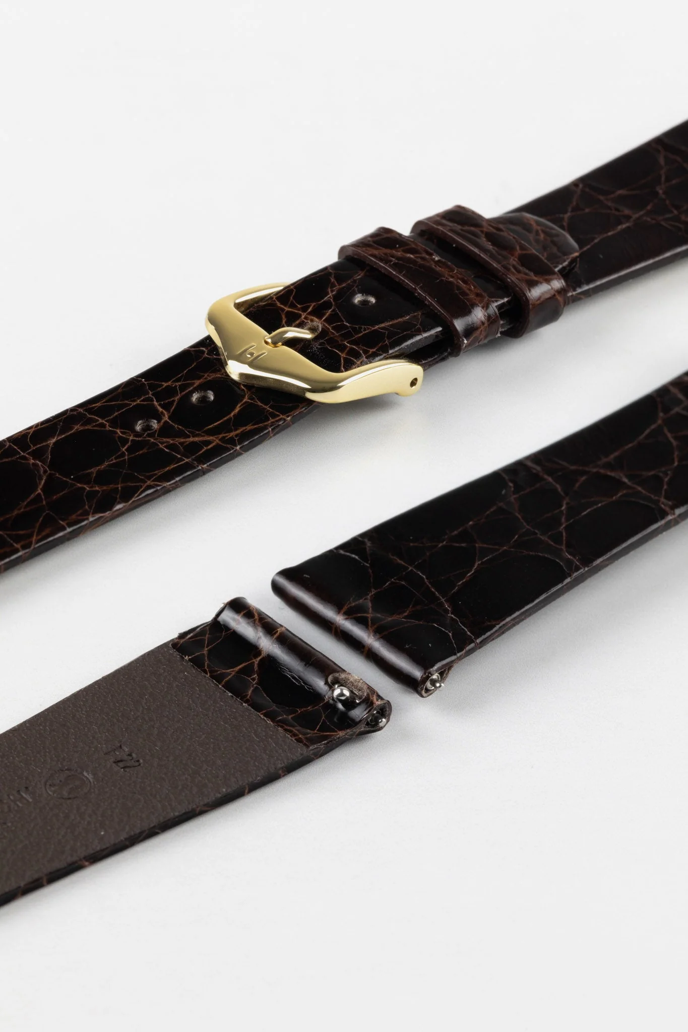 Hirsch PRESTIGE Shiny Genuine Crocodile Leather Watch Strap in BROWN - Image 8