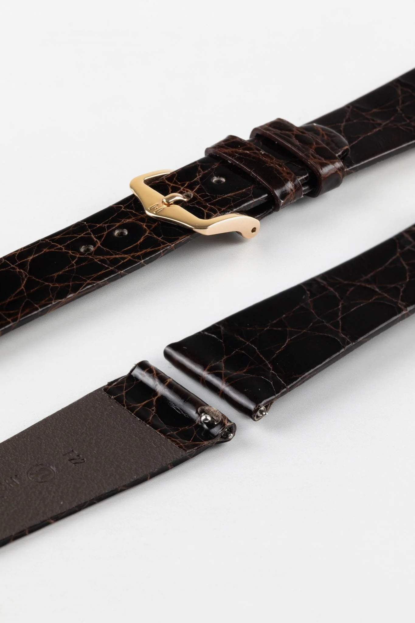 Hirsch PRESTIGE Shiny Genuine Crocodile Leather Watch Strap in BROWN - Image 9