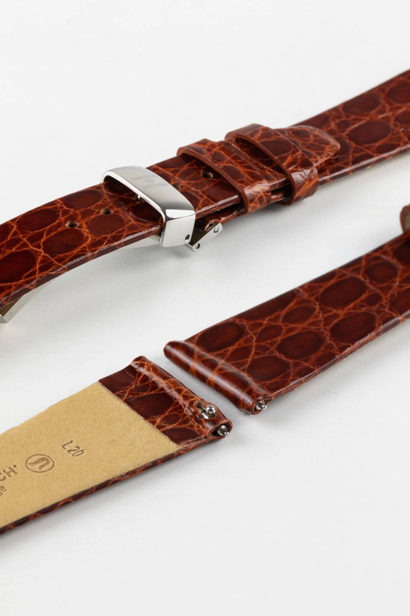 Hirsch PRESTIGE Shiny Genuine Crocodile Leather Watch Strap in GOLD BROWN - Image 10