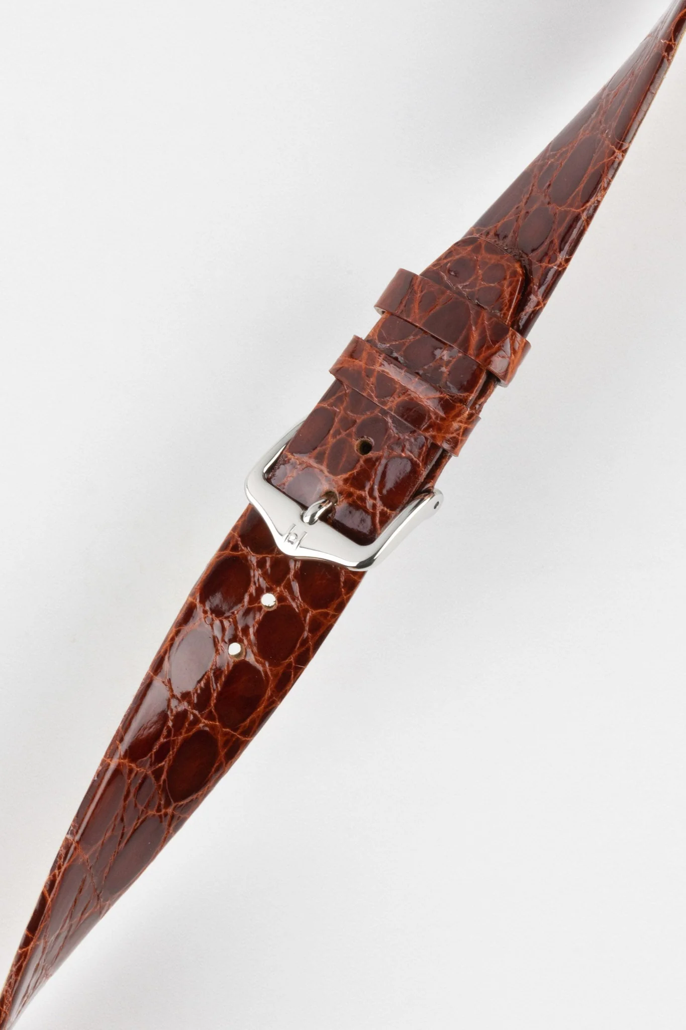Hirsch PRESTIGE Shiny Genuine Crocodile Leather Watch Strap in GOLD BROWN - Image 5